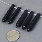 50mm Natural Black Obsidian Hexagonal Wand Jewelry Making Crystal Pointed Chakra Reiki Healing Beads 2mm Hole Drilled(Pack of 5) - color: Black Obsidian