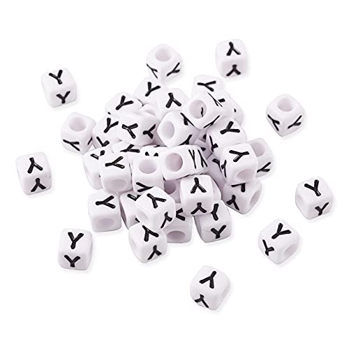 FASHEWELRY 300Pcs Cube White Acrylic Letter Beads 6x6mm Letter Y Alphabet Beads for DIY Bracelet Necklace Jewelry Making - color: Letter Y, size: 6x6x6mm