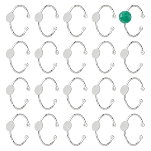 DICOSMETIC 20Pcs Adjustable Blank Ring Platinum Pad Ring Base Half Round Cabochon Ring Brass Bezel Trays Rings Open Cuff Ring Finger Ring Settings Component for DIY Rings Making - color: Platinum
