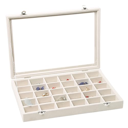 Stratalife Jewelry Organizer Stackable Earring Organizer Tray with Lid Jewelry Storage Tray for Earring Necklace Drawer Display Idea for Mom from Daughter (30 Grids) - color: Beige, size: 30 Grid