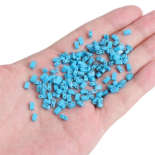 Beadia Natural Dark Blue Turquoise Stone Tila Beads 5x2mm Rectangle 2-Hole Spacer Beads for DIY Bracelet Earring Making 15"/Strand - color: Dark Blue Turquoise, size: 5x2mm