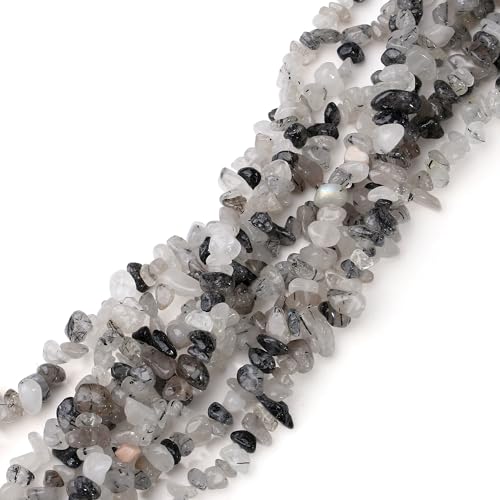 XIANNVXI Black Rutilated Quartz Beads, Natural Chip Stone Beads 400Pcs Crystal Bead 5-8mm Irregular Healing Crystal Loose Rocks for DIY Jewelry Making - color: Black