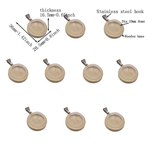 ZenRa 10-Piece Glass Dome Pendant Set with Wooden Base and Hollow Glass Cabochons (20mm, Wood Color) - size: 20mm Dome Wood color