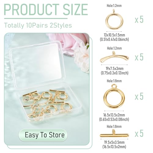 14K Gold Toggle Clasps 2 Sets T-Bar Jewelry Clasp Bracelet Closure Clasp Fastener IQ End Connectors for DIY Necklace Bracelet Earring Jewelry Making - color: 14K Gold Plated-2 Styles