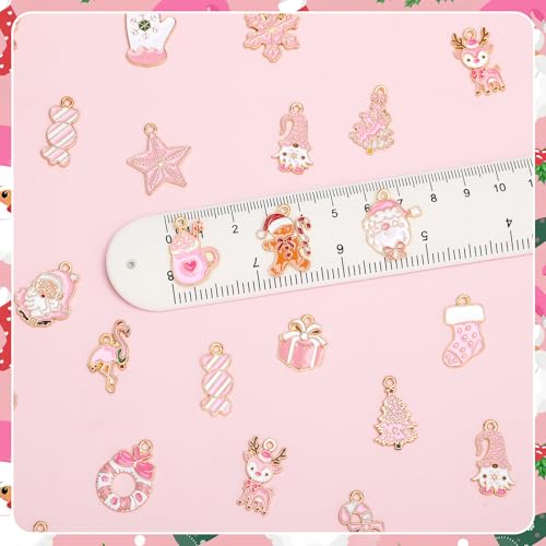 MARFOREVER 40 Pcs/20 Pairs Christmas Charms for Jewelry Making, Pink Christmas Enamel Charm Holiday Xmas Bangle Pendants for Bracelet Necklace Earrings Making Accessories - style: Pink Christmas