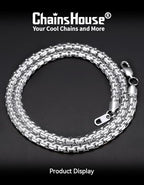 ChainsHouse Flat Box Chain Necklace Men, 2/4/6/8mm Round Link Chain Necklaces, Stainless Steel/Black/14K Gold Plated Mens Jewelry, 14"-30" Length, Come Gift Box - color: A-6mm-stainless, size: 14 Inches