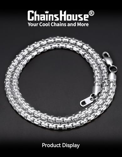 ChainsHouse Flat Box Chain Necklace Men, 2/4/6/8mm Round Link Chain Necklaces, Stainless Steel/Black/14K Gold Plated Mens Jewelry, 14"-30" Length, Come Gift Box - color: A-6mm-stainless, size: 18 Inches