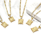 KissYan Initial Letter Pendant Necklace for Men Women, 14K Gold Plated Square Capital Monogram Necklace Alphabets from A-Z Figaro Chain Jewelry - color: 1-Gold, style: E