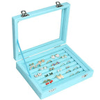 Vicoter Rings Organizer Tray 7 Slots Velvet Jewelry Earring Storage Box with Transparent lid Jewelry Display Case for Girls Wife Mom Women (Light Blue) - color: Light Blue