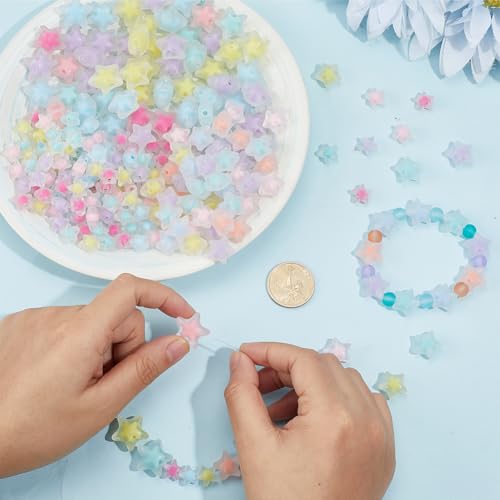 1 Box 300pcs Acrylic Frosted Star Beads Transparent Double Stars Shaped Pony Clear Matte Mixed Color Loose Spacer Bead Charm Bulk for Jewelry Making Bracelets Necklace DIY Craft Supply