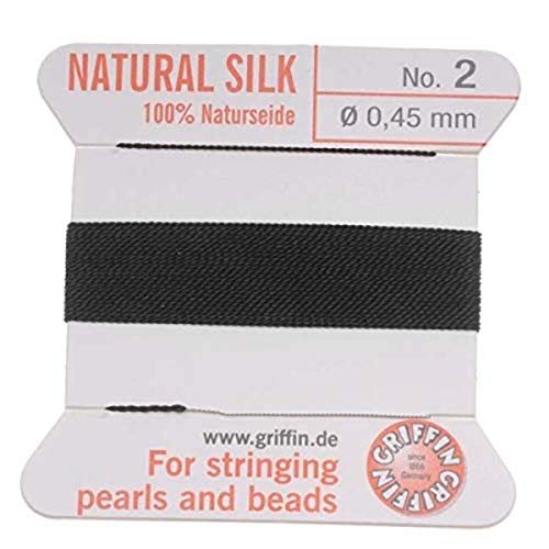 Griffin Silk Beading Cord and Needle, Size 2, Black