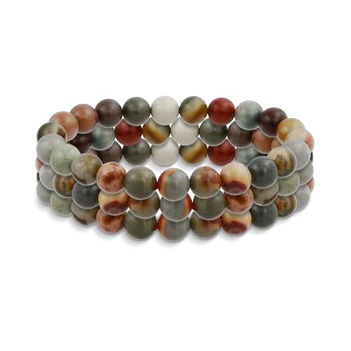Bling Jewelry Natural Multi Color Semi Precious Gemstone Round Bead 8MM Strand Stackable Stretch Bracelet For Women Men Teen Unisex - color: Multicolor Set