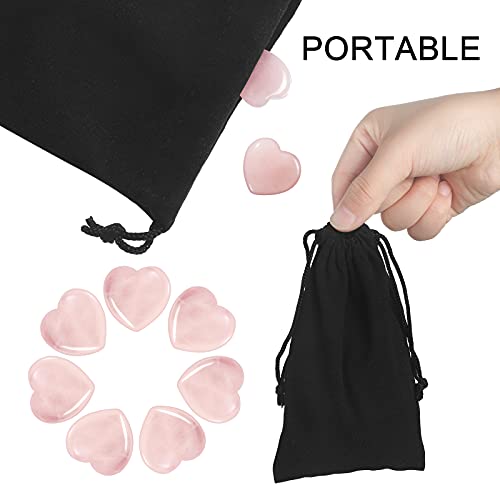 Patelai 24 Pcs Rose Quartz Heart Crystals Pink Heart Shaped Stones Natural Healing Worry Stones Mini Pocket Gemstone with Black Flannelette Bag for Women Mothers Day Anniversary Gifts Reiki Balancing - color: Pink