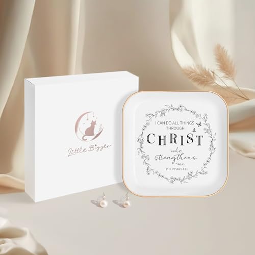 Christian Gifts for Women – Jewelry Tray, with “I CAN DO ALL THINGS THROUGH CHRIST...” – Perfect Birthday Gifts for Women, Baptism Gifts for Girl, Inspirational Keepsake, Mothers Day Gifts - style: Philippians 4:13