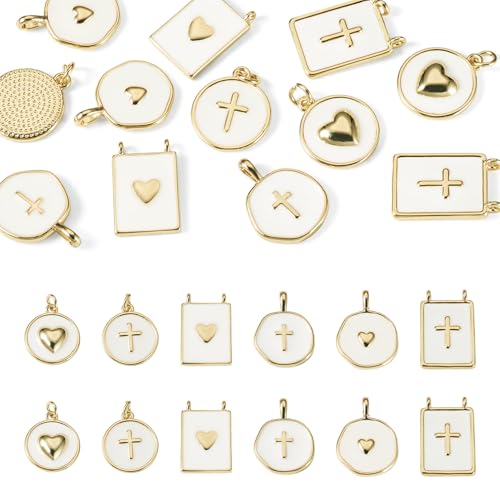 Craftdady Golden Plated Enamel Pendants White Oval Flat Round Dangle Charms for DIY Earrings Necklace Bracelet Making - color: 18K Gold Plated-6 Styles
