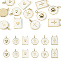 Craftdady Golden Plated Enamel Pendants White Oval Flat Round Dangle Charms for DIY Earrings Necklace Bracelet Making - color: 18K Gold Plated-6 Styles