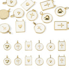 Craftdady Golden Plated Enamel Pendants White Oval Flat Round Dangle Charms for DIY Earrings Necklace Bracelet Making - color: 18K Gold Plated-6 Styles