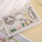 2 Pcs 9" x 5.7" Velvet Jewelry Tray Jewelry Display Tray, Stackable Empty Plate Trays for Earrings Necklaces Bracelet Rings Display Showcase - Beige - color: Beige, size: Flat Tray 9"x5.7"