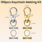 LEOBRO 100PCS Lobster Claw Clasps and Key Rings, Keychain Making kit, Keychains Clips and Key Chain Ring, for Key Chain, Jewelry Making, Art Crafts, Gold & Silver