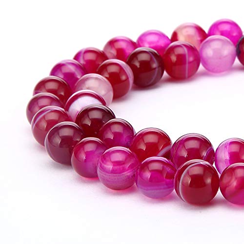 122Pcs(2 Strand/Set) 6mm Pink Fuchsia Stripe Agate Smooth Round Beads Natural Stone Beads AAA Grade Premium Round Gemstone Genuine Real Stone Loose for DIY Bracelet Jewelry String Making - color: Rose Red Stripe Agate, size: 6mm