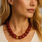 Mchic Colorful Beaded Choker Necklace for Women: Boho Large Square Acrylic Beaded Necklace Stainless Steel Adjustable Surfer Beach Strand Necklaces Summer Handmade Jewelry Gift for Women - color: Amber