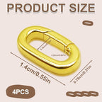4Pcs Gold Plated Oval Charm Clasp, 18K Gold Clasp for Necklace, Spring Ring Connector, Carabiner Closures for Jewelry Making, Bracelet Enhancer