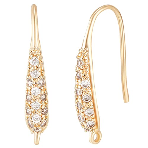 Beebeecraft 1 Box 10Pcs Zirconia Earring Hooks 18K Gold Plated Brass Rhinestone Earwire with Loop French Earring Findings for DIY Dangle Earring Jewelry Making - color: Cubic Zirconia Earring Hooks