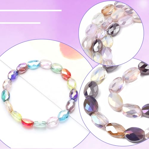 1 Box 210PCS Purple Flat Oval Glass Beads with Holes Faceted AB Color Plated Sparkle Spacer Loose Lilac Electroplate Bead Charm for Jewelry Making Necklace Bracelet Earring Diy Craft Supply - color: Purple