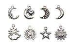 Mixed Moon and Star Charms Pendants Necklace Earrings Bracelet Charms DIY for Crafting, Jewelry Making Accessory - color: Silver 50pcs