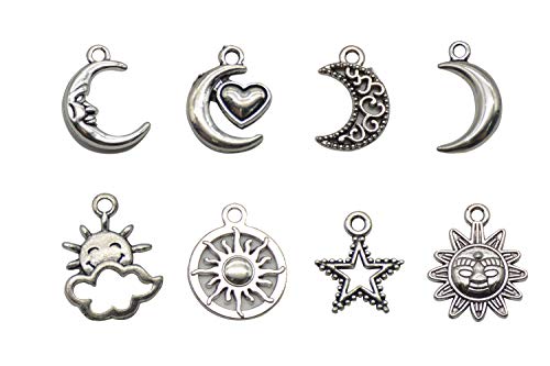 Mixed Moon and Star Charms Pendants Necklace Earrings Bracelet Charms DIY for Crafting, Jewelry Making Accessory - color: Silver 50pcs