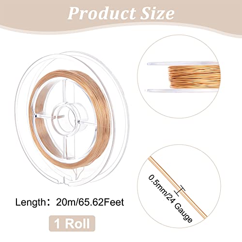 BENECREAT 65ft 24 Gauge Real 14K Gold Plated Wire, Golden Copper Beading Wire for Bracelet Necklace Charm Beading Jewelry Making Findings - size: 24 Gauge