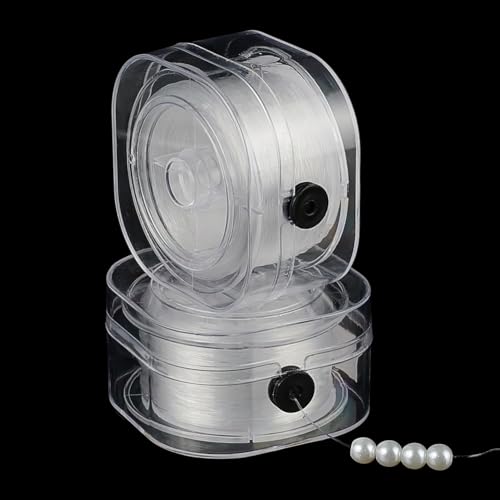 PH PandaHall 262 Yards Elastic String for Bracelets, 2 Rolls 0.5mm Round Beading Thread Clear Jewelry String Seed Bead Thread Stretchy Bracelet String Cord for Friendship Bracelets Necklaces - size: 0.5mm