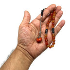 Simple Designed Natural Stone Worry Beads - Prayer Beads Tesbih-Tasbih-Tasbeeh-Misbaha-Subha-Sebha-Sibha-Rosary (Red Agate Natural Stone -8 mm 33- Beads/Drop Tassel) - color: Red Agate Natural Stone -8 mm 33- Beads / Drop Tassel