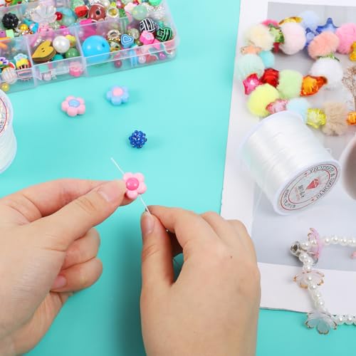 2 Rolls 0.5 mm Stretchy Bracelet String, Elastic String for Bracelets, Clear Elastic Cord, Clay Bead Cord, Jewelry Thread, Wear-Resistant Bead Stings for Bracelet, Necklaces, DIY Crafts (50 m/Roll