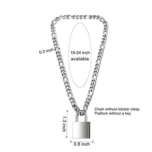 DIBOLA Padlock Necklace Stainless Steel Lock Chain for Men Women Silver 18-24 inch - color: Silver1