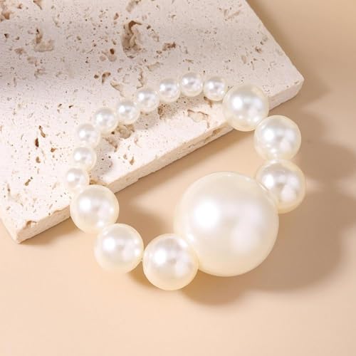 Acrylic Chunky Gold Beaded Bracelet for Women,Extra Big Round Ball Bead Chain Stretch Bracelet,Exaggerated Faux Pearl Bracelets Prom Party Jewelry - color: Pearl