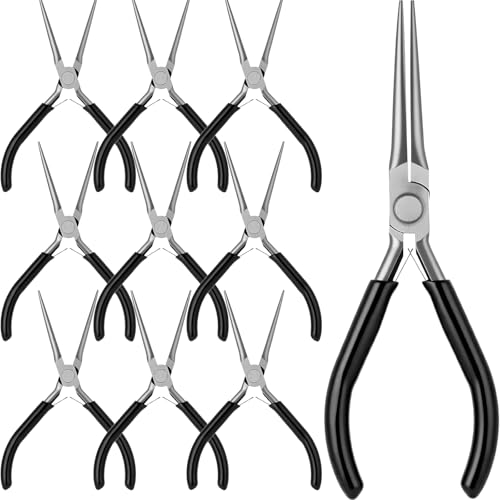 10 Pcs Mini Needle Nose Pliers Bulk, 6 Inch Precision Pliers Set with Extra Long Tips for Jewelry Making, Wire Wrapping, Small Object Gripping, DIY Project (Black) - color: Black