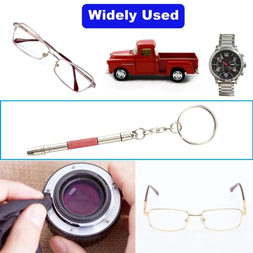 Glasses Repair Kit with Precision 5 in 1 Mini Screwdrivers Set Keychain for Eyeglasses, Sunglasses, Jewelry, Watch, Electronics, Toy, Eye glass Repairing Kit, Hex, Phillips, Flat Head (2pcs Red) - color: 2pcs Red