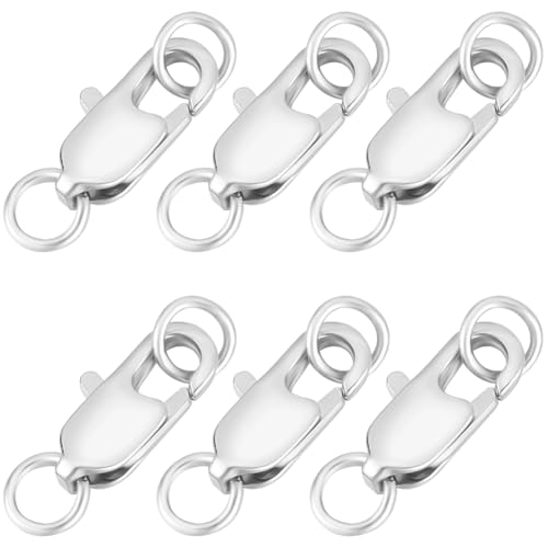 Beebeecraft 1 Box 20Pcs Lobster Claw Clasps and Jump Rings Platinum Plated Brass Silver Rectangle Lobster Clasp for Necklace Jewelry Making (12x6x2.5mm) - color: Platinum, size: 12x6x2.5mm