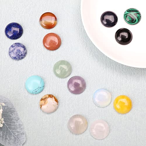 SUPERFINDINGS 16 Styles Half Round Gemstoness Cabochon 20mm Flat Back Stones Beads Quartz Crystal Cabochons for Bracelet Necklace Jewelry Making - size: 20mm