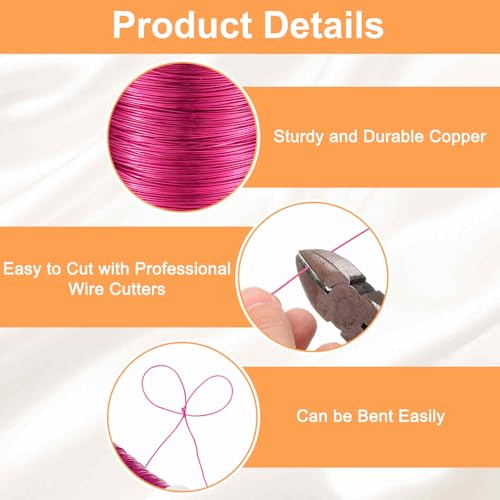 HARFINGTON Wire 328ft Length 26 Gauge Copper Craft Jewelry Wrapping Wire Tarnish Resistant Beading for Jewelry Making Supplies Crafting, Rose Red - color: Rose Red