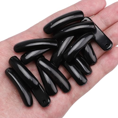 BEADIA Natural Curved Black Obsidian Stone Beads 36x10mm 4pcs for DIY Bracelet Jewelry Making - color: Black Obsidian