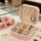 First Communion Travel Jewelry Box, Small Pink Case with Zipper & Soft Lining, Christian Keepsake Organizer for Rings Earrings Necklaces, Religious Keepsake Gift for Girls (1, Pink) - color: Pink