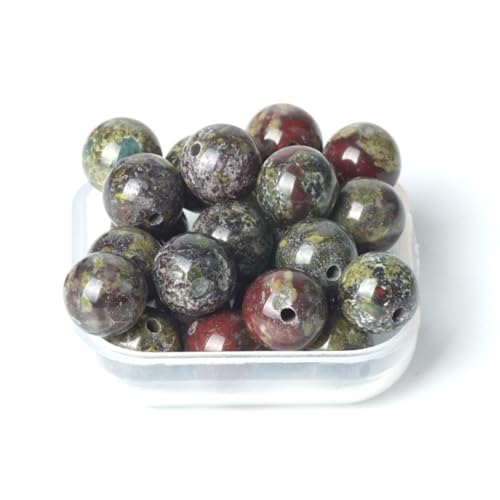 100Pcs Natural Stone 6mm Dragon Bloodstone Round Loose Gemstone Energy Healing Beads Hole Size 1mm DIY Smooth Beads for Bracelet Necklace Earrings Jewelry Making - color: Dragon Bloodstone, size: 6mm