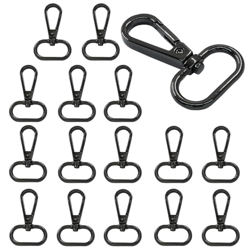 16 Pack Swivel Lobster Clasps, 1 Inch Black Lobster Claw Clasps for Keychains, Oval Ring Swivel Snap Hooks Metal Lobster Clips for Purse, Snap Tabs, Craft Making - color: Black