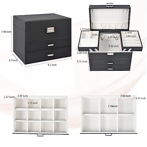 Dajasan Jewelry Organizer Box, Large Jewelry Boxes for Women Girls, Space-Saving 4 Layers Jewelry Storage Case with Drawer, Movable Metal Stand, Modern, Gift Idea (Black + Silver) - color: Black + Silver