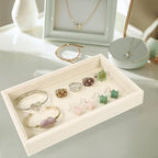 2 Pcs 9" x 5.7" Velvet Jewelry Tray Jewelry Display Tray, Stackable Empty Plate Trays for Earrings Necklaces Bracelet Rings Display Showcase - Light Khaki - color: Light Khaki, size: Flat Tray 9"x5.7"