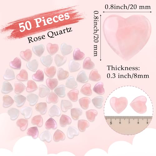 Gerrii 50 Pcs Heart Healing Stone Bulk Quartz Heart Inspirational Stones Gift for Women Love Pocket Polished Natural Energy Balancing Meditation 0.8 Inch(Rose Pink) - color: Rose Pink