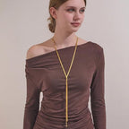 Gold Silver Necklace for Women Y Chain Adjustable Gold Long Necklaces Fashion Dainty Jewelry - color: gold G