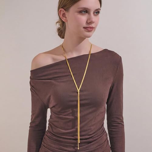 Gold Silver Necklace for Women Y Chain Adjustable Gold Long Necklaces Fashion Dainty Jewelry - color: gold G
